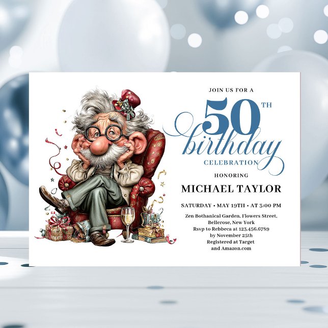 Whimsical Funny Man 50 Party Milestone Invitation (Whimsical Funny Man 50 Party Milestone Invitation)