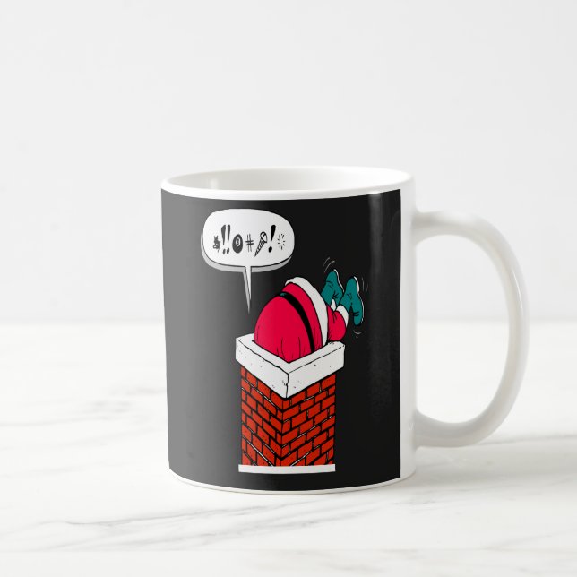 Whimsical Funny Santa Got Stuck  Coffee Mug (Right)