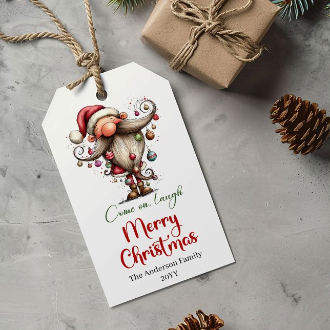 Whimsical Funny Santa Red Green Christmas Gift Tag (Whimsical Funny Santa Red Green Christmas Gift Tag)
