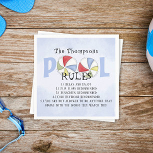 Whimsical Funny Summer Family Beach Pool Rules Napkin