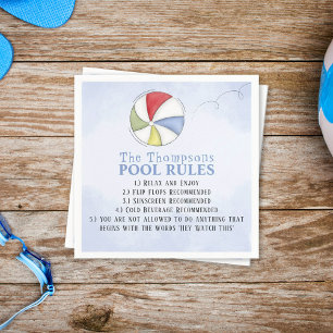Whimsical Funny Summer Family Beach Pool Rules  Napkin