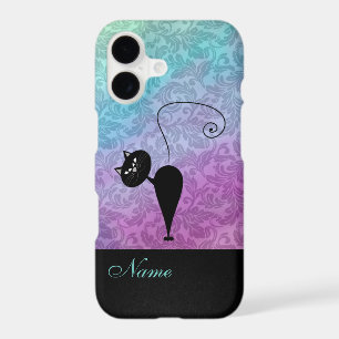 Whimsical Funny trendy black cat damask
