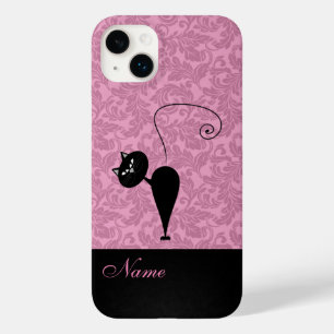 Whimsical Funny trendy black cat damask Case-Mate  Case-Mate iPhone 14 Plus Case