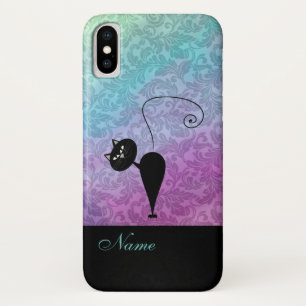 Whimsical Funny trendy black cat damask Case-Mate iPhone Case