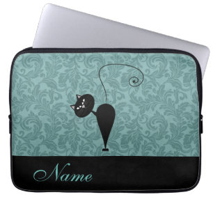 Whimsical Funny trendy black cat damask Case-Mate Laptop Sleeve
