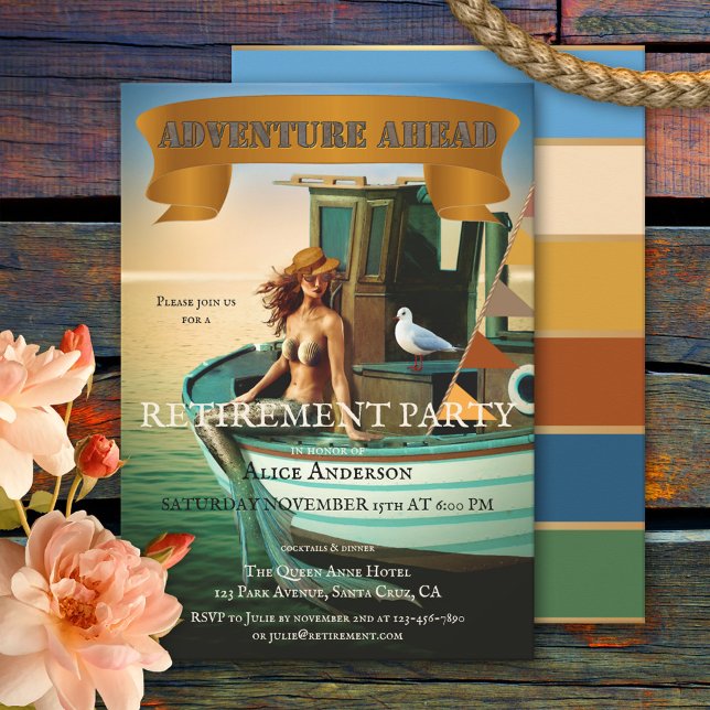 Whimsical Funny Vintage Mermaid Retirement Invitation (Creator Uploaded)