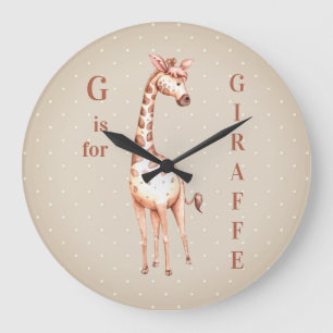 Whimsical G is for GIRAFFE Polka Dots Large Clock