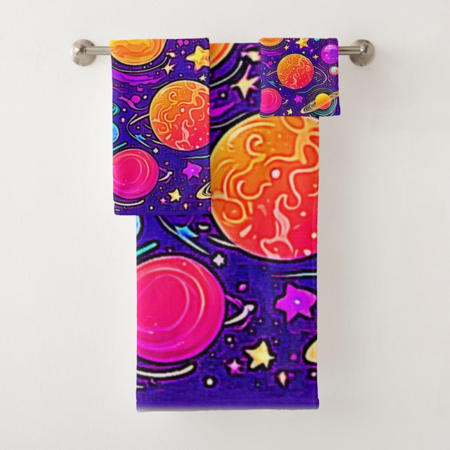Whimsical Galaxy in Soft Hues Bath Towel Set (Insitu)
