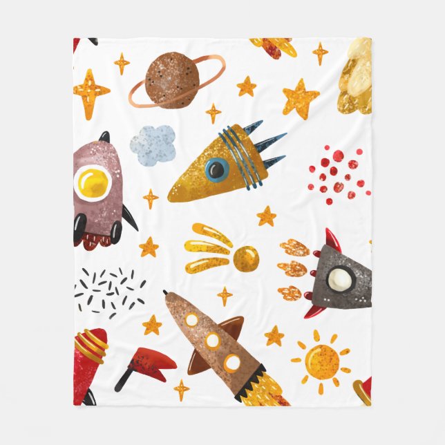 Whimsical Galaxy Rocket Space Pattern Baby Blanket (Front)