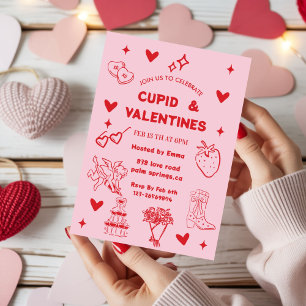 Whimsical Galentines Cupid & Galentine's Party Invitation