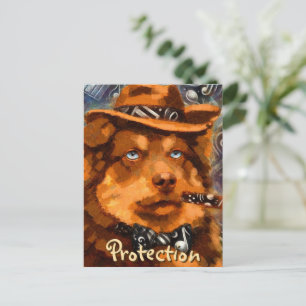 Whimsical Gangster Dog Retro Noir Blue-Eyed Art Postcard