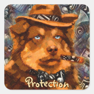 Whimsical Gangster Dog Retro Noir Blue-Eyed Art Square Sticker