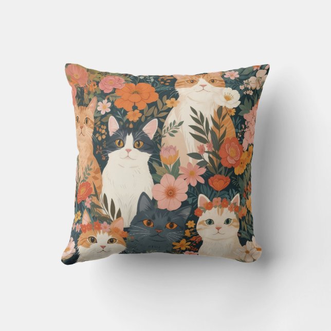 Whimsical Garden Cats Cushion (Back)