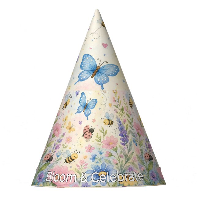 Whimsical Garden Cute Butterfly Bee Ladybug Party Hat (Front)