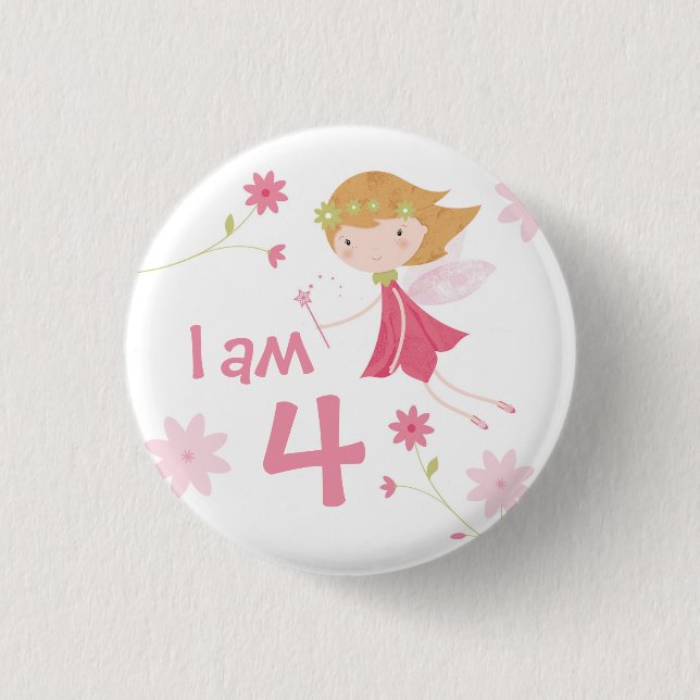 Whimsical Garden Fairy Birthday Age Badge Button (Front)
