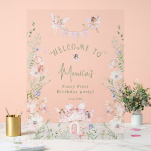 Whimsical garden Fairy First Birthday Welcome Acrylic Sign