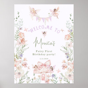Whimsical garden Fairy First Birthday Welcome Poster