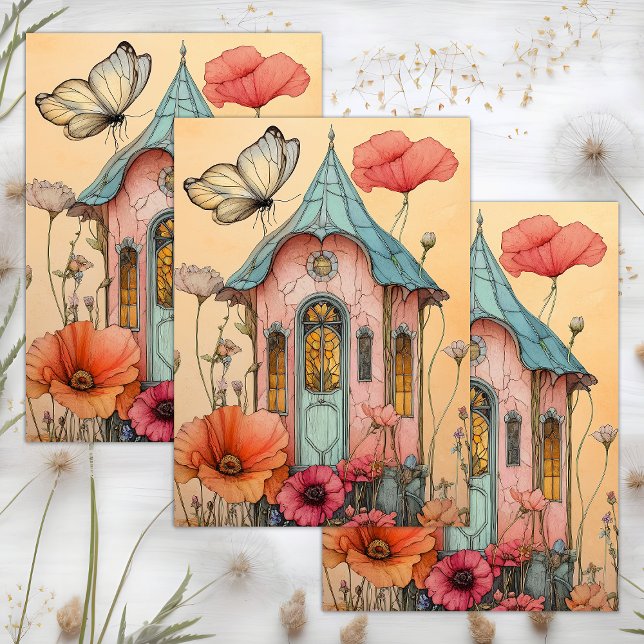 WHIMSICAL GARDEN FAIRY HOUSE DECOUPAGE TISSUE PAPER (WHIMSICAL GARDEN FAIRY HOUSE DECOUPAGE TISSUE PAPER)