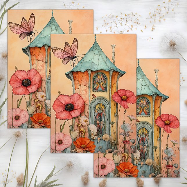 WHIMSICAL GARDEN FAIRY HOUSE DECOUPAGE TISSUE PAPER (WHIMSICAL GARDEN FAIRY HOUSE DECOUPAGE TISSUE PAPER)