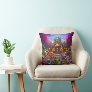 Whimsical Garden Filled with Flowers  Cushion