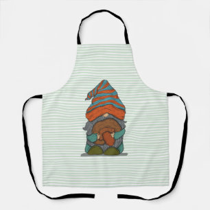 Whimsical Garden Gnome Holding Mushroom Apron