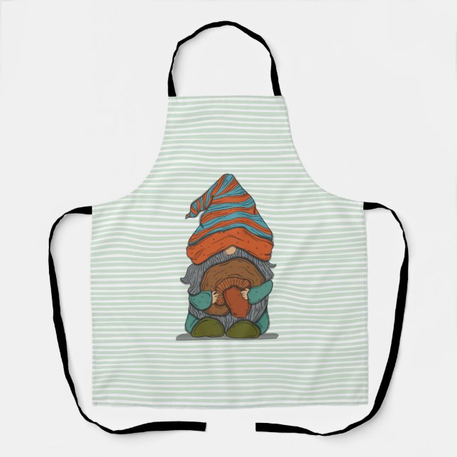 Whimsical Garden Gnome Holding Mushroom Apron (Front)