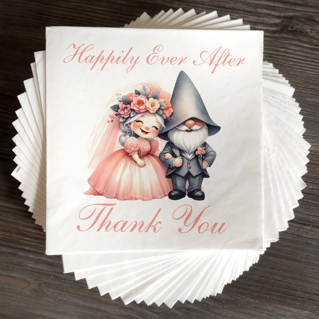 Whimsical Garden Gnome Orange Thank You Wedding Napkin (Creator Uploaded)