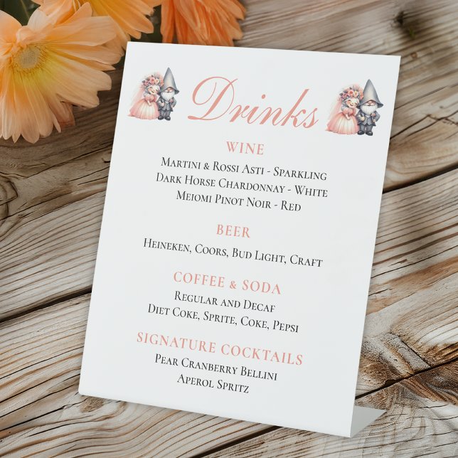 Whimsical Garden Gnome Orange Wedding Bar  Pedestal Sign (Creator Uploaded)