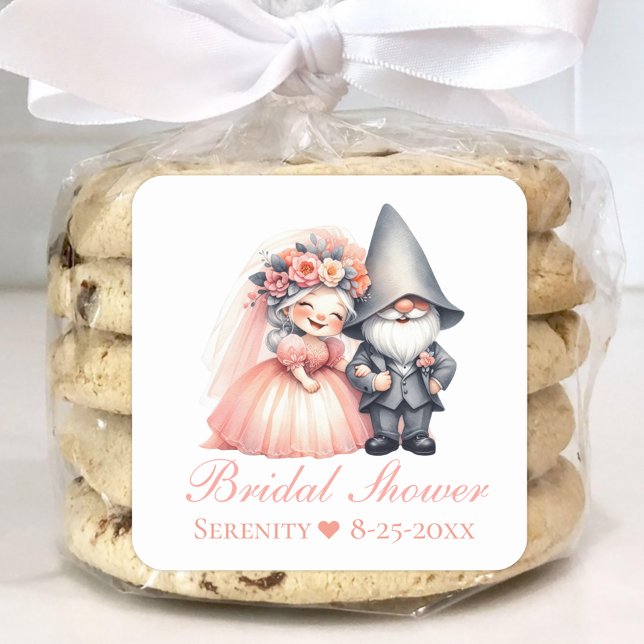 Whimsical Garden Gnome Romantic Fairytale Wedding Square Sticker (Creator Uploaded)