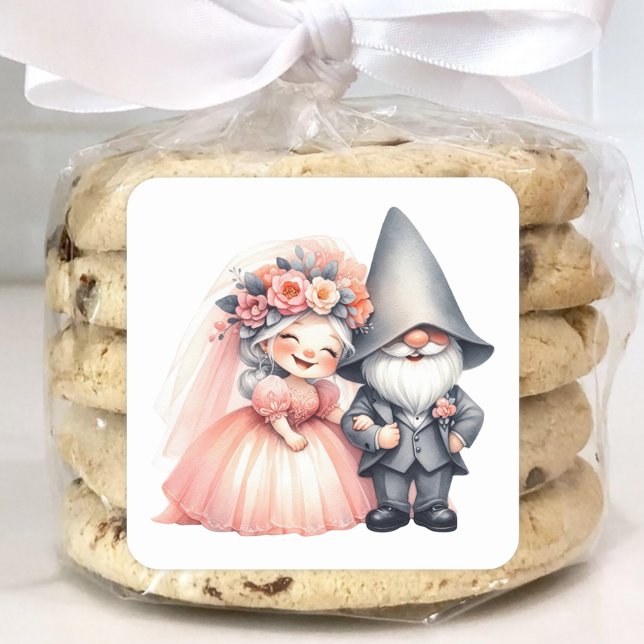 Whimsical Garden Gnome Romantic Fairytale Wedding Square Sticker (Creator Uploaded)