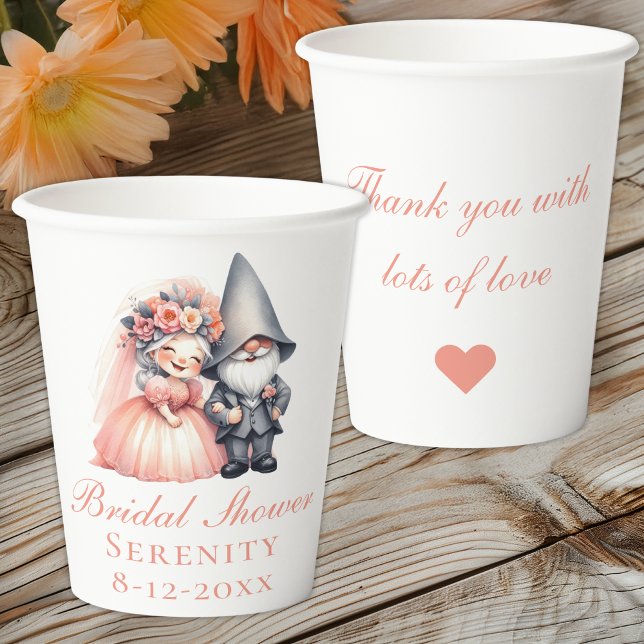 Whimsical Garden Gnome Rustic Bridal Shower  Paper Cups (Creator Uploaded)