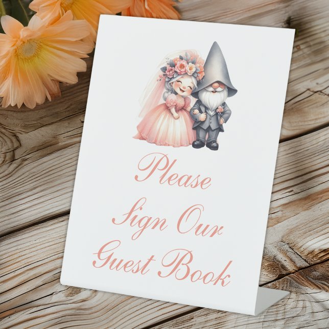 Whimsical Garden Gnome Rustic Wedding Guest Book  Pedestal Sign (Creator Uploaded)