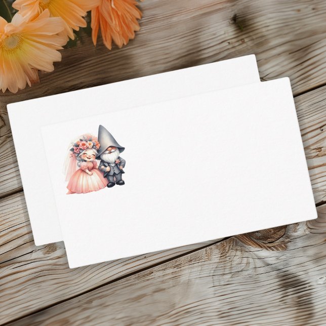 Whimsical Garden Gnome Rustic Woodland Wedding Place Card (Creator Uploaded)