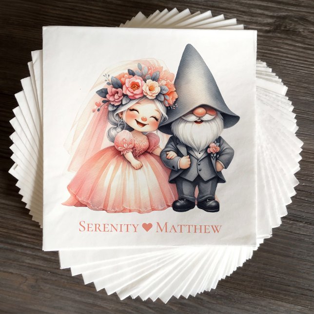 Whimsical Garden Gnome Woodland Orange Wedding  Napkin (Creator Uploaded)