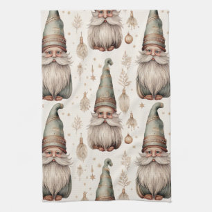 Whimsical Garden Gnomes & Botanical (1) Tea Towel