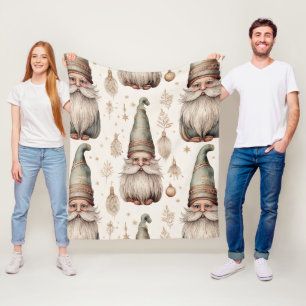 Whimsical Garden Gnomes & Botanical Fleece Blanket