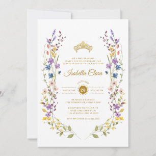 Whimsical Garden Gold Quinceañera Invitations