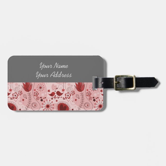 Whimsical garden in red luggage tag (Front Horizontal)