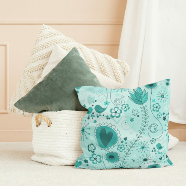 Whimsical Garden in Teal Pillow (Creator Uploaded)