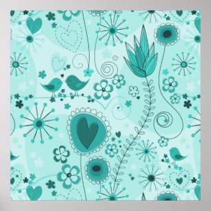 Whimsical Garden in Turquoise Poster