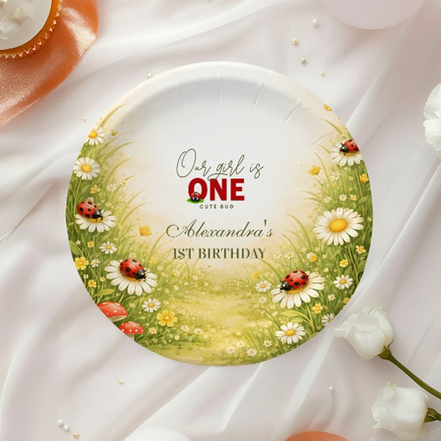 Whimsical Garden Lady Bug 1st Birthday Paper Plate (Creator Uploaded)