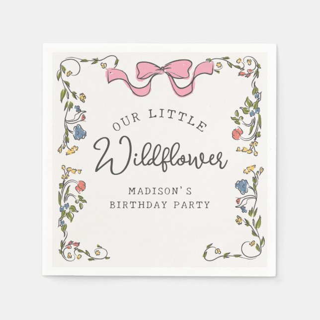 Whimsical Garden Party Floral Doodle Birthday Napkin (Front)