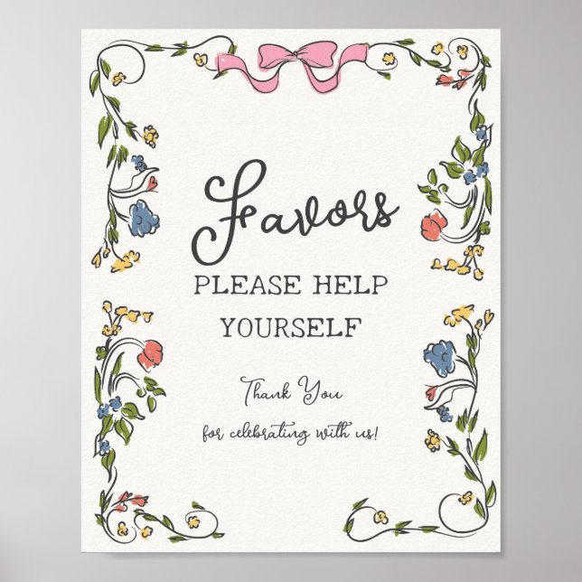 Whimsical Garden Party French Floral Favours Poster (Front)