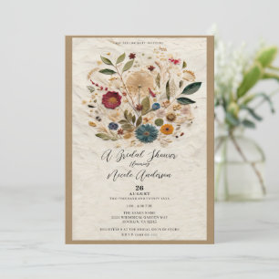 Whimsical Garden Pressed Flowers Bohemian Bridal Invitation
