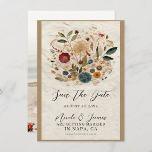 Whimsical Garden Pressed Flowers Bohemian Wedding Invitation