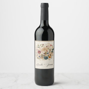 Whimsical Garden Pressed Flowers Bohemian Wedding Wine Label