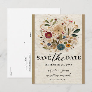 Whimsical Garden Pressed Flowers Save the Date Announcement Postcard