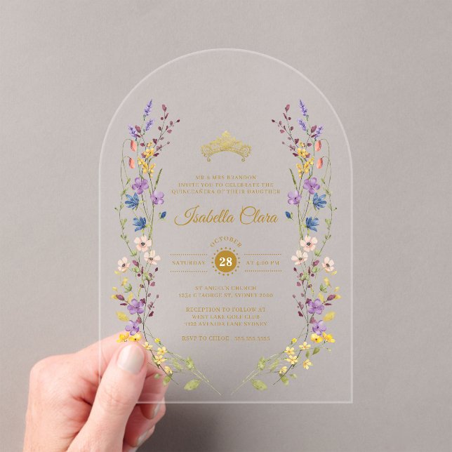 Whimsical Garden Quinceañera Acrylic Invitations (Insitu (Handheld))