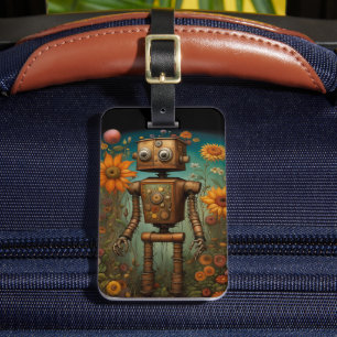 Whimsical Garden Robot Digital Art Luggage Tag