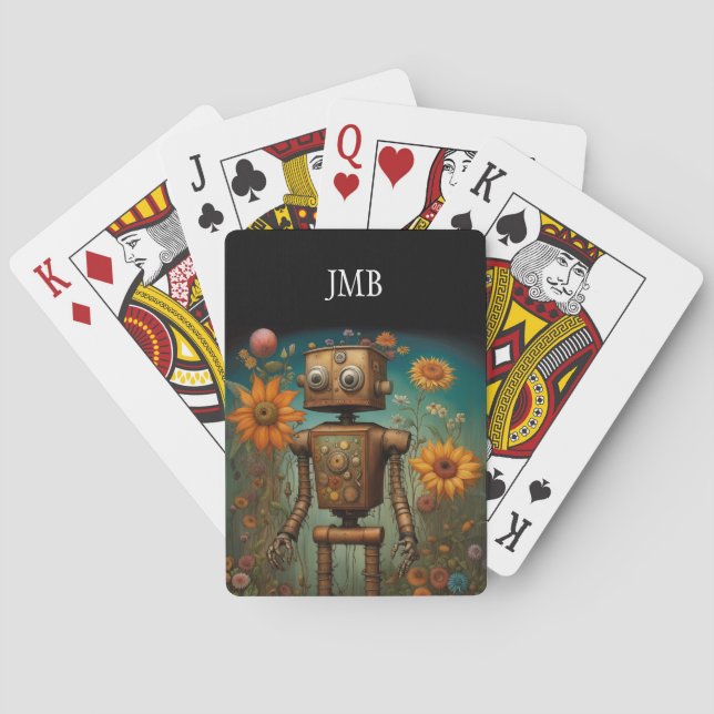 Whimsical Garden Robot | Digital Art  Playing Cards (Back)